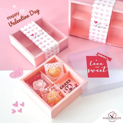 กล่องชมพู  ฝาเลื่อน 6 ช่อง แพ็ค 5 ใบ