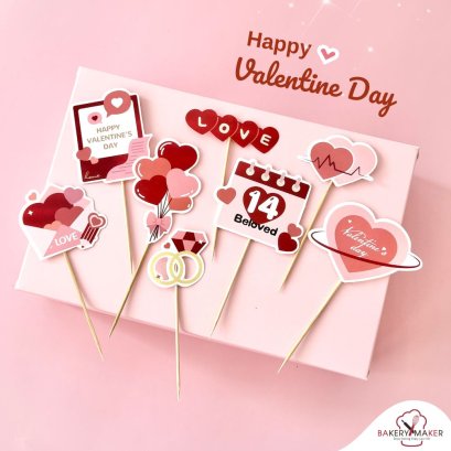 เซ็ทป้ายเสียบคละลายวาเลนไทน์ 8 ชิ้น Valentine Topper