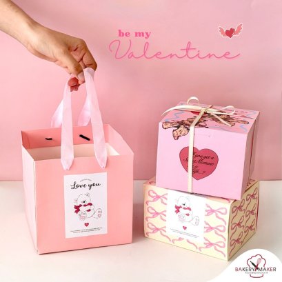 ถุงหิ้วกระดาษสีชมพู 5 ใบ ไม่รวมสติกเกอร์/โบว์