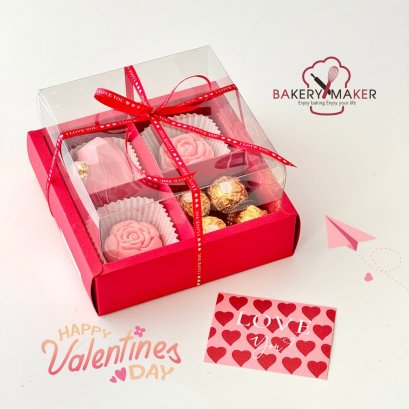 กล่องสีแดง 4 ช่อง ฝาพลาสติกทรงสูง 5 ใบ ไม่รวมโบว์