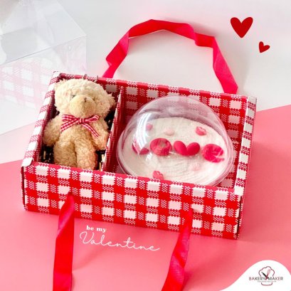 กล่องลายสก็อตแดงหูหิ้ว ฝาครอบใส 1 ใบ