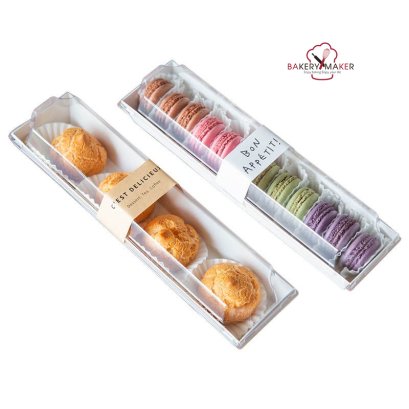 กล่องขนม/มาการอง ทรงยาว สีขาว 10 ใบ