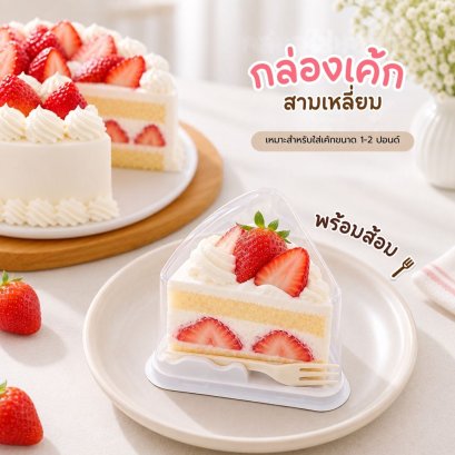 กล่องเค้กสามเหลี่ยมพร้อมส้อม 10 ใบ