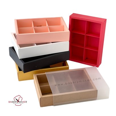 กล่องกระดาษ ฝาขุ่นเลื่อน 6 ช่อง (ช่องขนาด 7x7 ซม.)