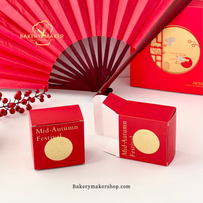 กล่องกระดาษขนมไหว้พระจันทร์ 1 ชิ้น สีแดง
