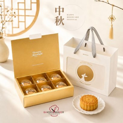 กล่องสีทองลายกระต่าย ขนมไหว้พระจันทร์ Moon Cake