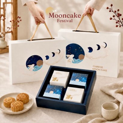 เซ็ทกล่องขนมไหว้พระจันทร์หูหิ้ว 1 ชุด Moon Cake ตัวเลือก ขนาด 4,6 ชิ้น