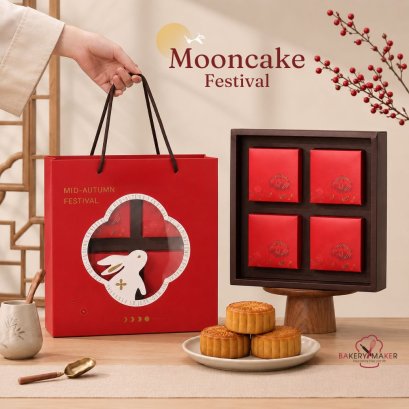 เซ็ทกล่องขนมไหว้พระจันทร์ Moon Cake 4 ชิ้น พร้อมถุงหิ้ว 1 ชุด
