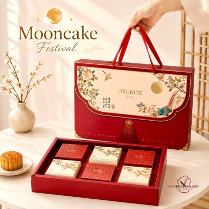 เซ็ทกล่องขนมไหว้พระจันทร์ Moon Cake 6 ชิ้น พร้อมถุงหิ้ว 1 ชุด