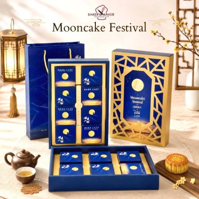 เซ็ทกล่อง+ถุงหิ้วขนมไหว้พระจันทร์ 6 / 8 ชิ้น Moon Cake 1 ชุด