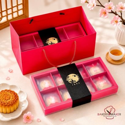 เซ็ทกล่องขนมไหว้พระจันทร์ สีแดง 8 ช่อง + ถุงหิ้ว