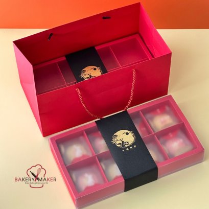 เซ็ทกล่องขนมไหว้พระจันทร์ สีแดง 8 ช่อง + ถุงหิ้ว