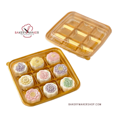 กล่องพลาสติก ฐานทอง 9 ช่อง พร้อมฝาปิด 5 ใบ