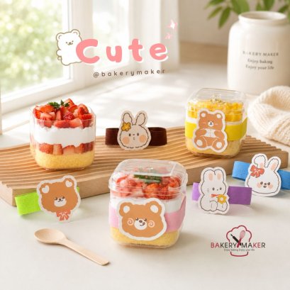ถ้วยมูสใส สี่เหลี่ยมขอบมน 300ml. 12ใบ