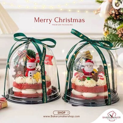 กล่องโดมเค้กทรงสูงฐานดำ 5 ใบ ไม่รวมโบว์