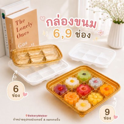 กล่องพลาสติก ฐานทอง/ขาว พร้อมฝาปิด  6/ 9 ช่อง  10 ใบ