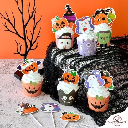 ป้ายปักเค้กคละลายฮาโลวีน Halloween Topper 12 ชิ้น