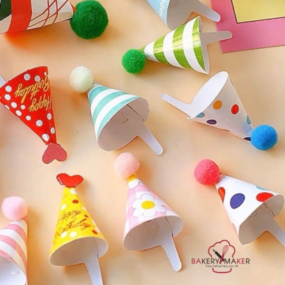 หมวกกระดาษ ตกแต่งเค้ก 17 ชิ้น