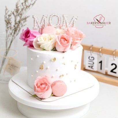 ป้ายปักตกแต่งเค้ก Mom ประดับมุก