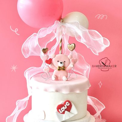ชุดป้ายตกแต่งเค้ก Pink bear 1 เซ็ท