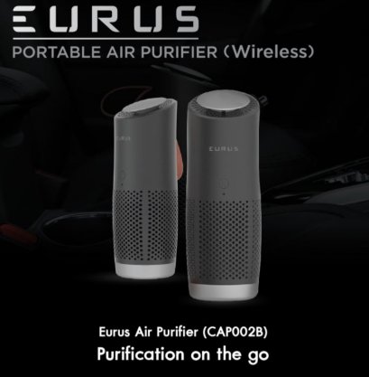EURUS CAP002B Wireless เครื่องฟอกอากาศรถยนต์ (ฟอก PM2.5 ได้)