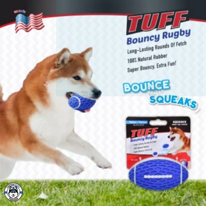 TUFF Bouncy Rugby Squeaker Dog Chewing Rubber Toy