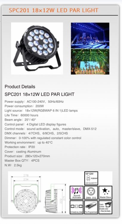 PAR LED SPC201 18x12w (6in1)