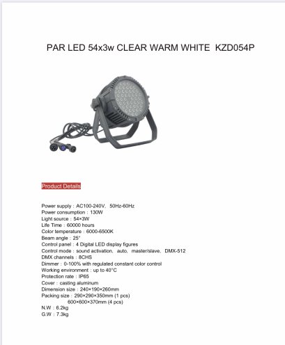 PAR LED 54x3w Waterproof WARM WHITE