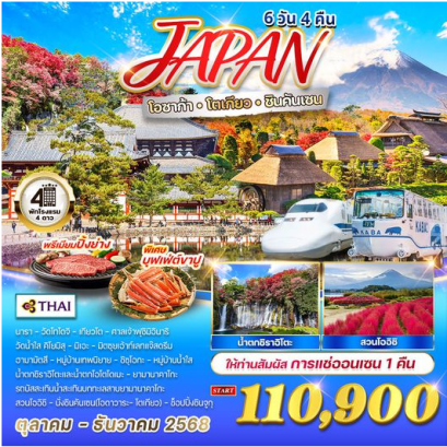 ทัวร์ญี่ปุ่น - โอซาก้า - โตเกียว - ชินคันเซน 6 วัน 4 คืน แซ่ออนเซน 1 คืน - TG