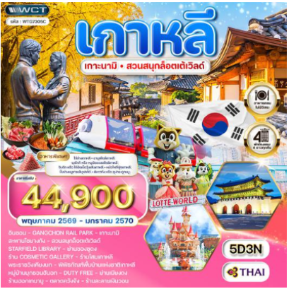 ทัวร์เกาหลี - โซล - เกาะนามิ - สวนสนุก Lotte World 5 วัน - TG