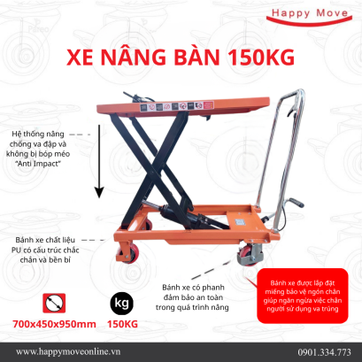 Xe nâng mặt bàn 150kg, xe nâng bàn  - Happy Move