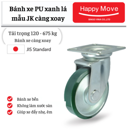 B&aacute;nh xe PU xanh Nhật Bản c&agrave;ng xoay- Pareo