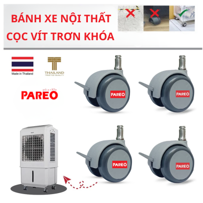 Bánh xe chân ghế văn phòng, bánh xe nội thất, kích thước 50mm, có khóa , nắp bánh xe không thể tháo rời,  thương hiệu PAREO