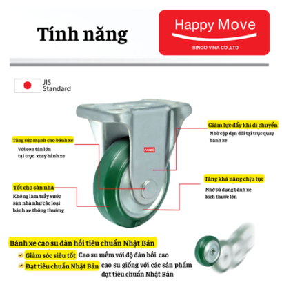 Bánh xe cao su xanh càng cố định - Pareo