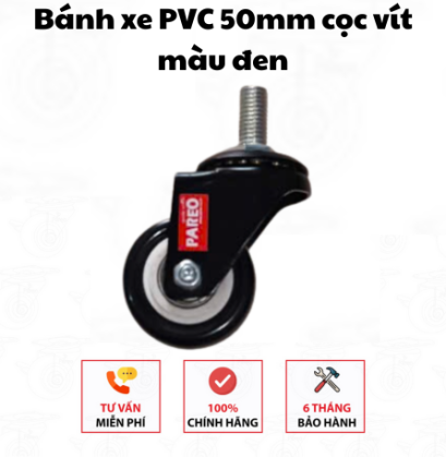 Bánh xe PVC 50mm cọc vít màu đen - hãng Pareo