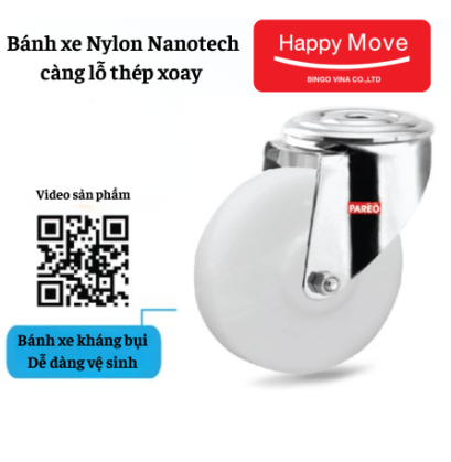 Bánh xe Nylon Nanotech càng lỗ inox, bánh xe càng inox, bánh xe cho kho lạnh, nhà máy thực phẩm,.. - Pareo
