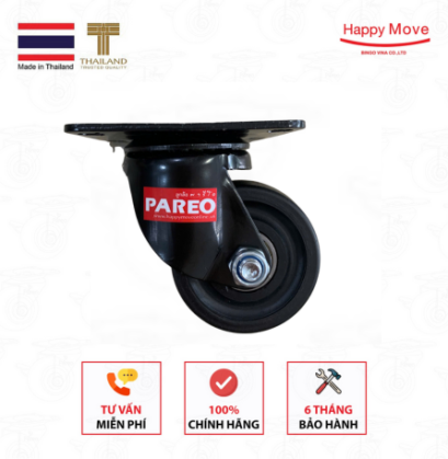 Bánh xe Nylon đen càng xoay 75mm - PAREO