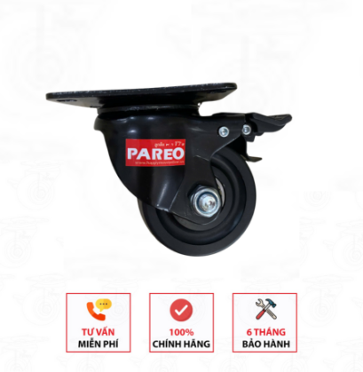 Bánh xe Nylon đen càng xoay khóa 75mm - PAREO