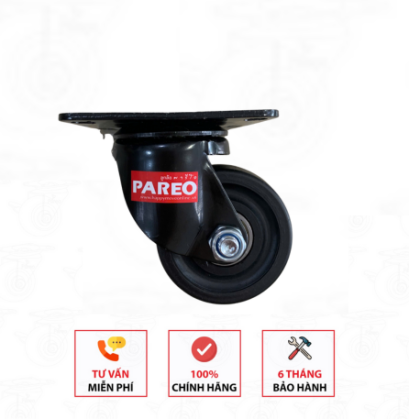 Bánh xe Nylon đen càng xoay 75mm - PAREO