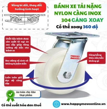 BÁNH XE NYLON CÀNG INOX 304 XOAY