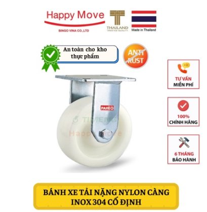 BÁNH XE TẢI NẶNG NYLON CÀNG INOX 304 CỐ ĐỊNH