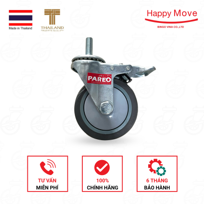 Bánh xe cao su màu xám - Cọc vít có khóa - Pareo