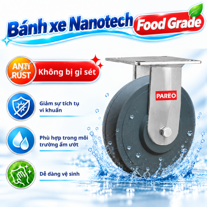 B&aacute;nh xe đẩy PU c&agrave;ng inox cố định, B&aacute;nh xe c&agrave;ng inox 304 - Pareo