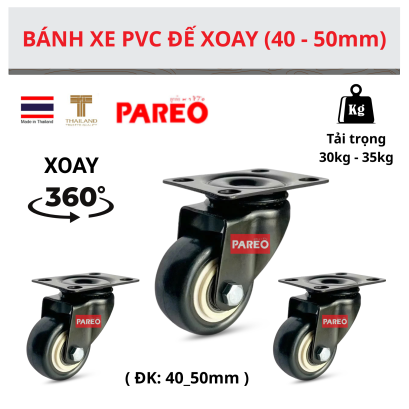 B&aacute;nh xe đẩy PVC 40mm, 50mm m&agrave;u đen c&agrave;ng xoay 360 độ - PAREO