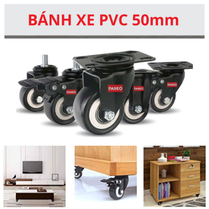 Bánh xe đẩy PVC 50mm màu đen, xoay 360 độ - hãng Pareo