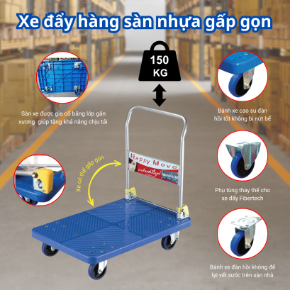 Xe đẩy h&agrave;ng s&agrave;n nhựa  tải trọng 150kg - Happy Move