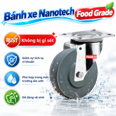 B&aacute;nh xe đẩy PU c&agrave;ng inox xoay, B&aacute;nh xe c&agrave;ng inox 304 - Pareo