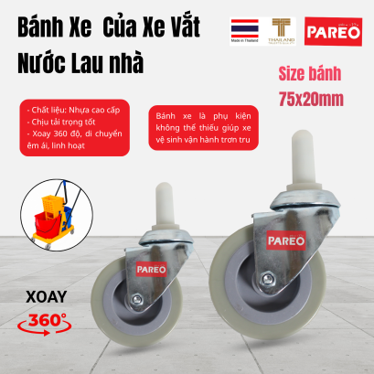Bánh xe thay thế của xe vắt cây lau nhà, bánh xe phụ kiện xe lau nhà, bánh xe lau nhà 3 inch  - PAREO
