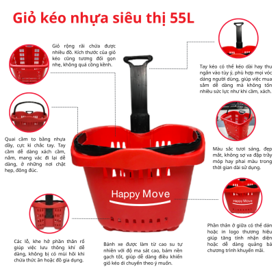 Giỏ kéo siêu thị 55L có bánh xe - Happy Move