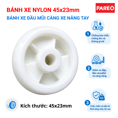 B&aacute;nh xe đẩy nylon 45x23mm, phụ t&ugrave;ng xe n&acirc;ng, b&aacute;nh nhựa trắng đầu mũi c&agrave;ng xe n&acirc;ng tay, b&aacute;nh xe rời - Pareo